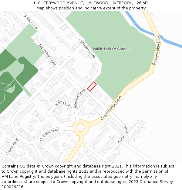 1, CHERRYWOOD AVENUE, HALEWOOD, LIVERPOOL, L26 6BL: Location map and indicative extent of plot