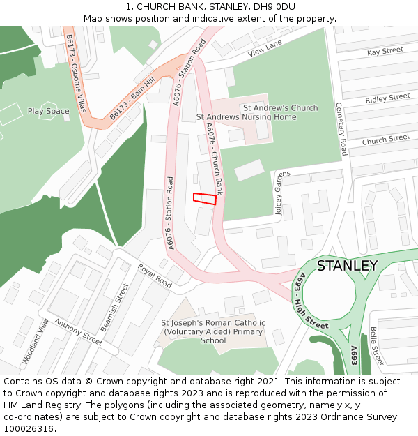 1, CHURCH BANK, STANLEY, DH9 0DU: Location map and indicative extent of plot