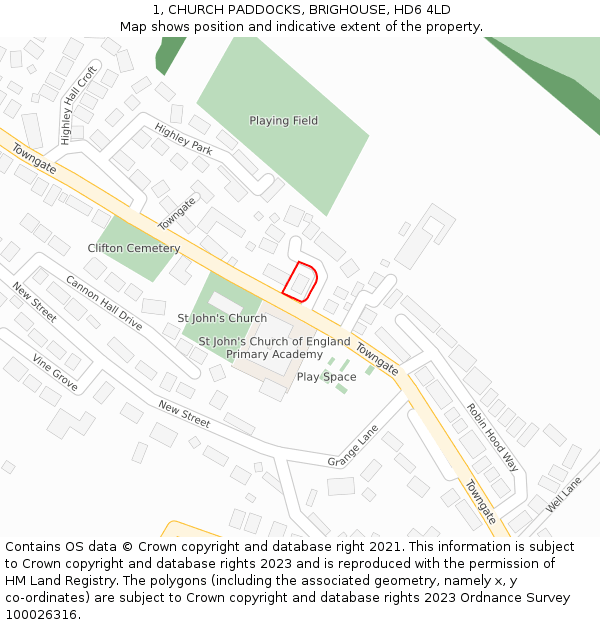 1, CHURCH PADDOCKS, BRIGHOUSE, HD6 4LD: Location map and indicative extent of plot