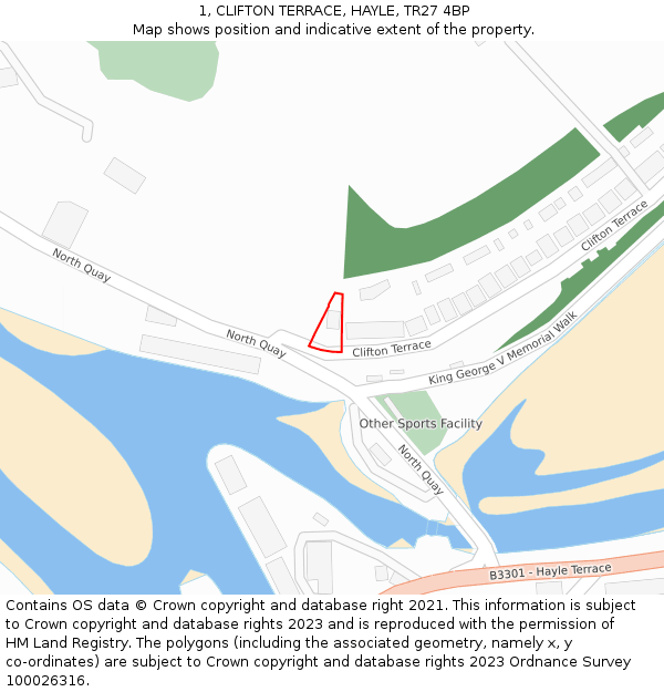 1, CLIFTON TERRACE, HAYLE, TR27 4BP: Location map and indicative extent of plot
