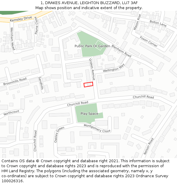 1, DRAKES AVENUE, LEIGHTON BUZZARD, LU7 3AF: Location map and indicative extent of plot