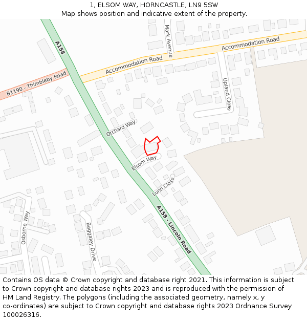 1, ELSOM WAY, HORNCASTLE, LN9 5SW: Location map and indicative extent of plot
