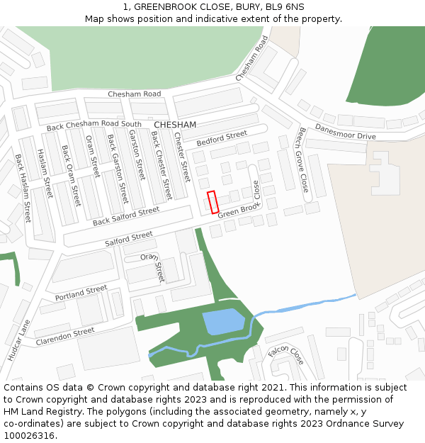 1, GREENBROOK CLOSE, BURY, BL9 6NS: Location map and indicative extent of plot