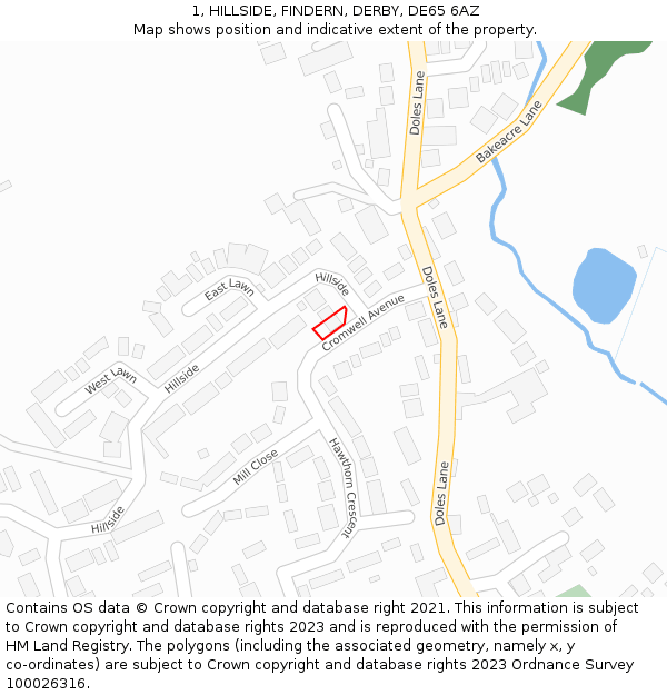 1, HILLSIDE, FINDERN, DERBY, DE65 6AZ: Location map and indicative extent of plot