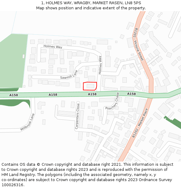 1, HOLMES WAY, WRAGBY, MARKET RASEN, LN8 5PS: Location map and indicative extent of plot