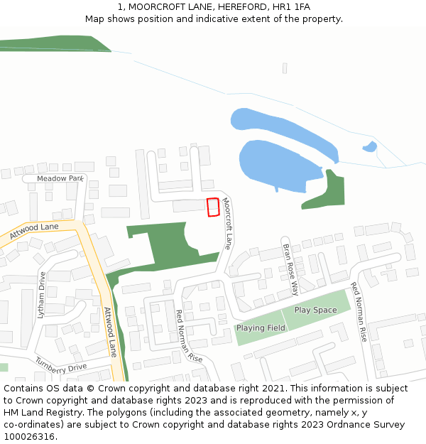 1, MOORCROFT LANE, HEREFORD, HR1 1FA: Location map and indicative extent of plot