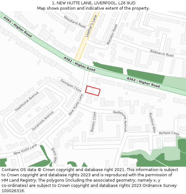 1, NEW HUTTE LANE, LIVERPOOL, L26 9UD: Location map and indicative extent of plot