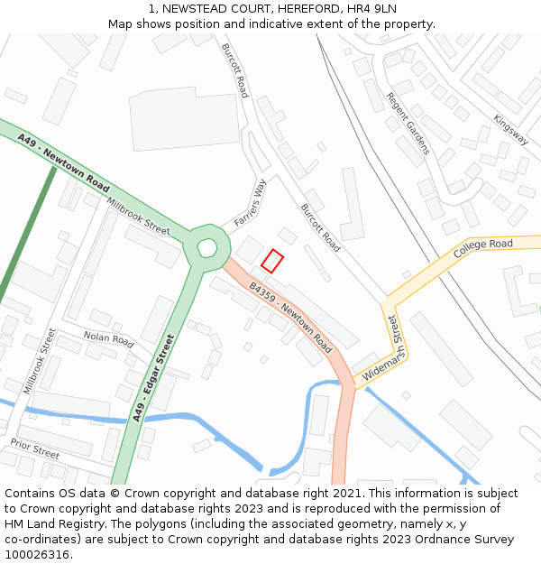 1, NEWSTEAD COURT, HEREFORD, HR4 9LN: Location map and indicative extent of plot