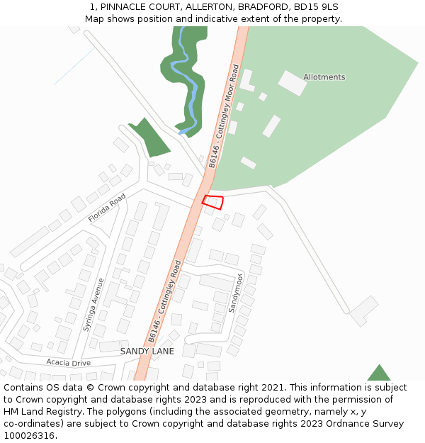 1, PINNACLE COURT, ALLERTON, BRADFORD, BD15 9LS: Location map and indicative extent of plot