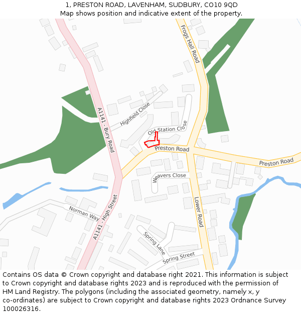 1, PRESTON ROAD, LAVENHAM, SUDBURY, CO10 9QD: Location map and indicative extent of plot