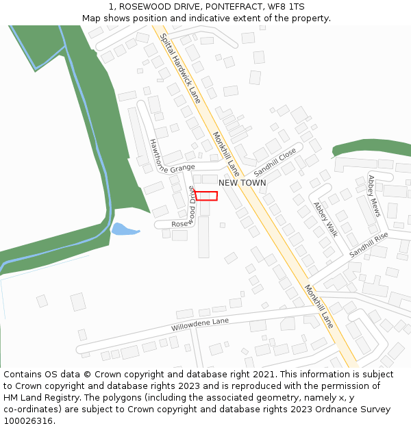 1, ROSEWOOD DRIVE, PONTEFRACT, WF8 1TS: Location map and indicative extent of plot