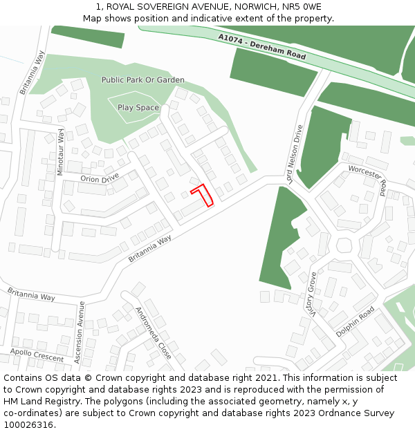 1, ROYAL SOVEREIGN AVENUE, NORWICH, NR5 0WE: Location map and indicative extent of plot