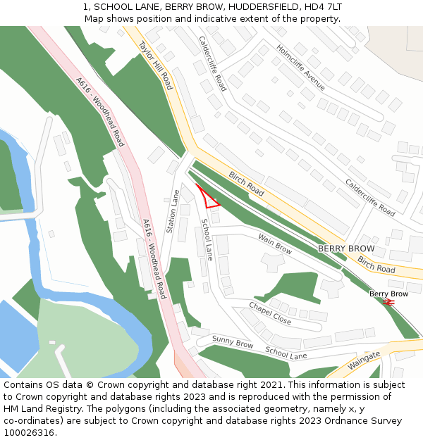 1, SCHOOL LANE, BERRY BROW, HUDDERSFIELD, HD4 7LT: Location map and indicative extent of plot