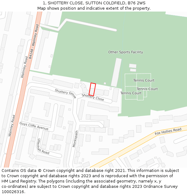 1, SHOTTERY CLOSE, SUTTON COLDFIELD, B76 2WS: Location map and indicative extent of plot
