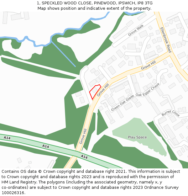 1, SPECKLED WOOD CLOSE, PINEWOOD, IPSWICH, IP8 3TG: Location map and indicative extent of plot