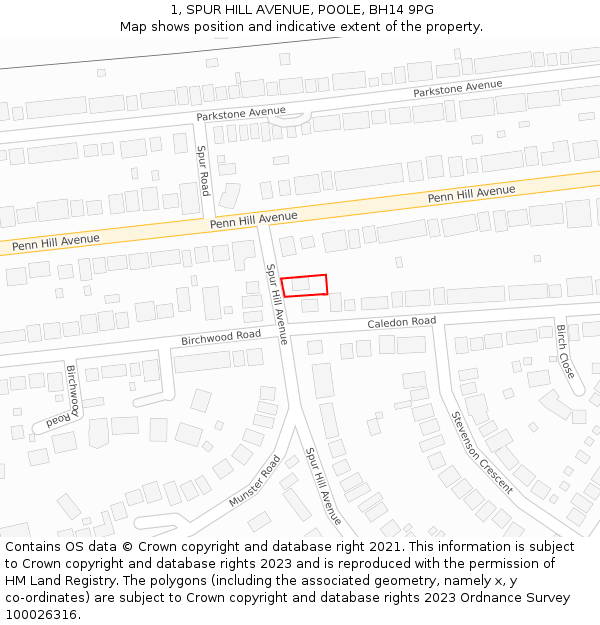 1, SPUR HILL AVENUE, POOLE, BH14 9PG: Location map and indicative extent of plot