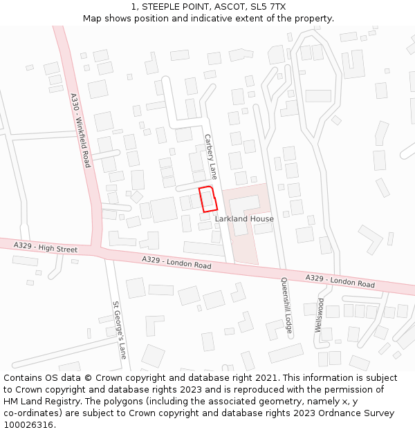 1, STEEPLE POINT, ASCOT, SL5 7TX: Location map and indicative extent of plot
