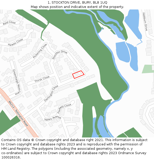 1, STOCKTON DRIVE, BURY, BL8 1UQ: Location map and indicative extent of plot