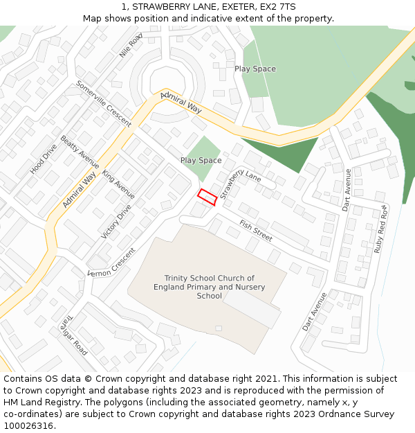 1, STRAWBERRY LANE, EXETER, EX2 7TS: Location map and indicative extent of plot