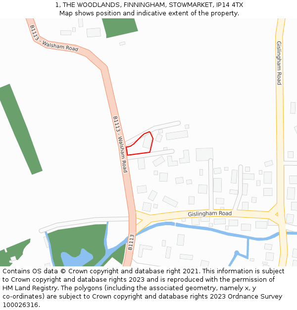 1, THE WOODLANDS, FINNINGHAM, STOWMARKET, IP14 4TX: Location map and indicative extent of plot