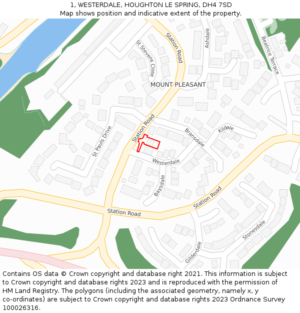 1, WESTERDALE, HOUGHTON LE SPRING, DH4 7SD: Location map and indicative extent of plot