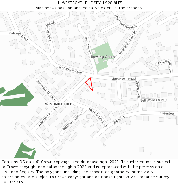 1, WESTROYD, PUDSEY, LS28 8HZ: Location map and indicative extent of plot