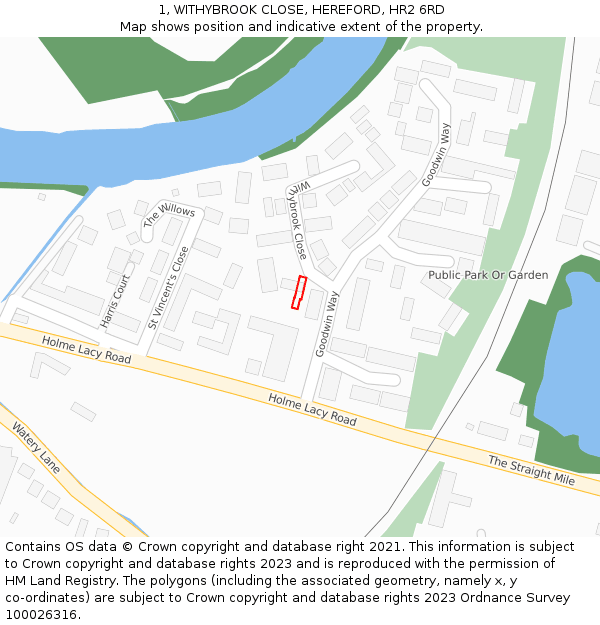 1, WITHYBROOK CLOSE, HEREFORD, HR2 6RD: Location map and indicative extent of plot