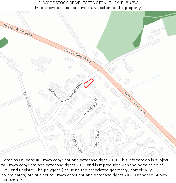 1, WOODSTOCK DRIVE, TOTTINGTON, BURY, BL8 4BW: Location map and indicative extent of plot