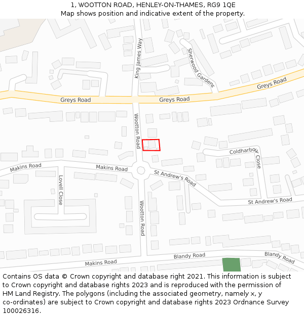 1, WOOTTON ROAD, HENLEY-ON-THAMES, RG9 1QE: Location map and indicative extent of plot