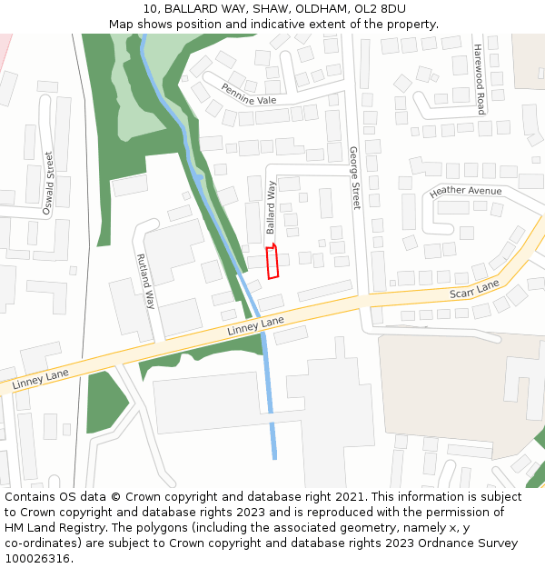 10, BALLARD WAY, SHAW, OLDHAM, OL2 8DU: Location map and indicative extent of plot