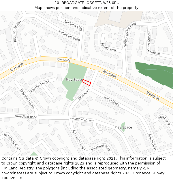 10, BROADGATE, OSSETT, WF5 0PU: Location map and indicative extent of plot