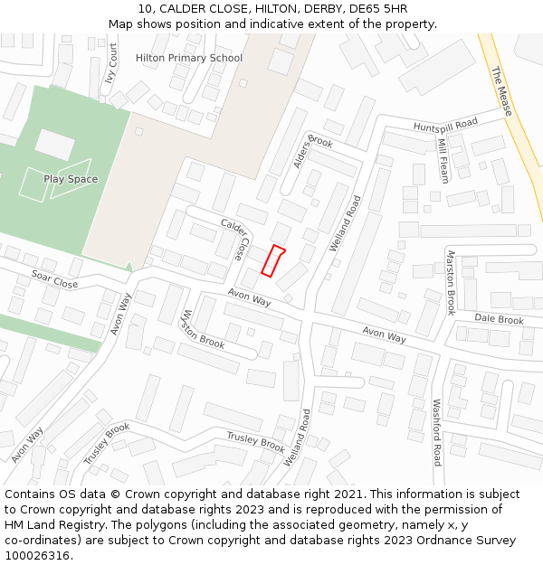 10, CALDER CLOSE, HILTON, DERBY, DE65 5HR: Location map and indicative extent of plot
