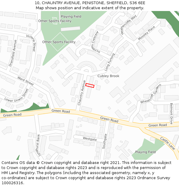 10, CHAUNTRY AVENUE, PENISTONE, SHEFFIELD, S36 6EE: Location map and indicative extent of plot