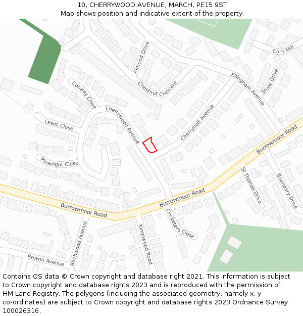 10, CHERRYWOOD AVENUE, MARCH, PE15 9ST: Location map and indicative extent of plot