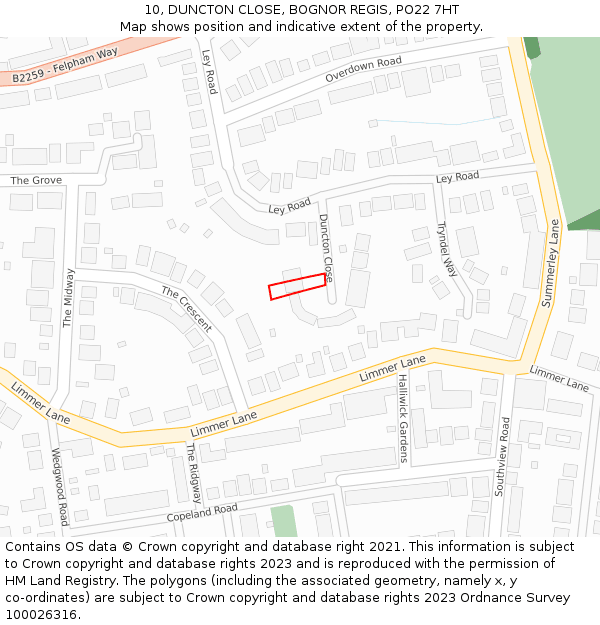 10, DUNCTON CLOSE, BOGNOR REGIS, PO22 7HT: Location map and indicative extent of plot