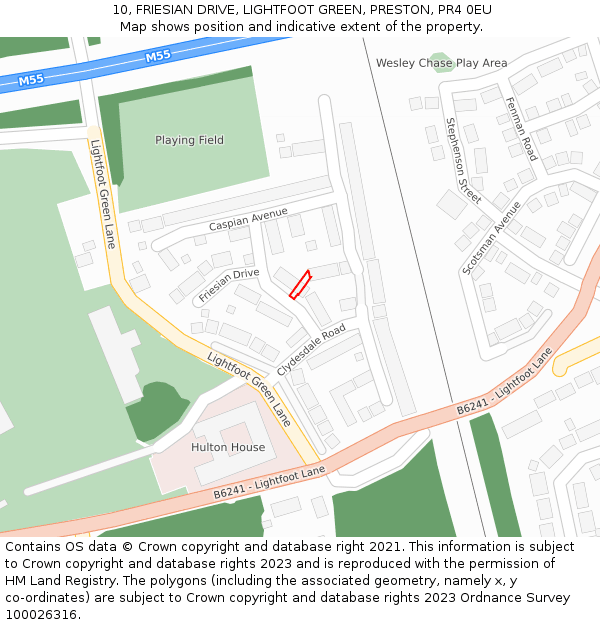 10, FRIESIAN DRIVE, LIGHTFOOT GREEN, PRESTON, PR4 0EU: Location map and indicative extent of plot