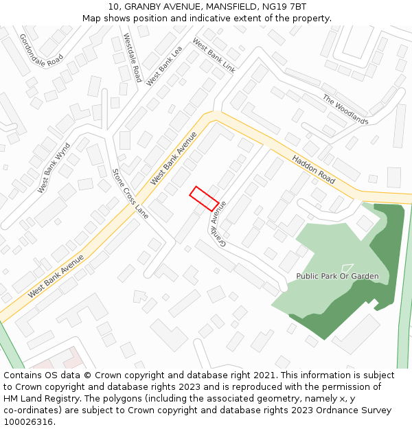 10, GRANBY AVENUE, MANSFIELD, NG19 7BT: Location map and indicative extent of plot