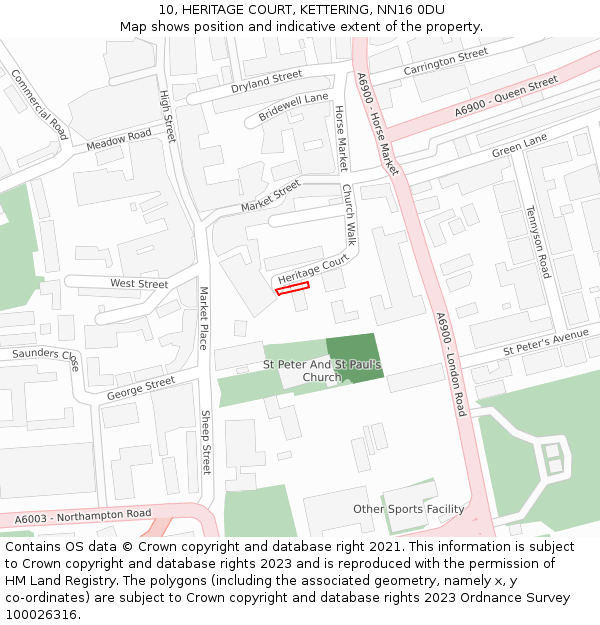 10, HERITAGE COURT, KETTERING, NN16 0DU: Location map and indicative extent of plot