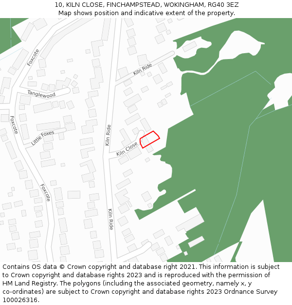 10, KILN CLOSE, FINCHAMPSTEAD, WOKINGHAM, RG40 3EZ: Location map and indicative extent of plot