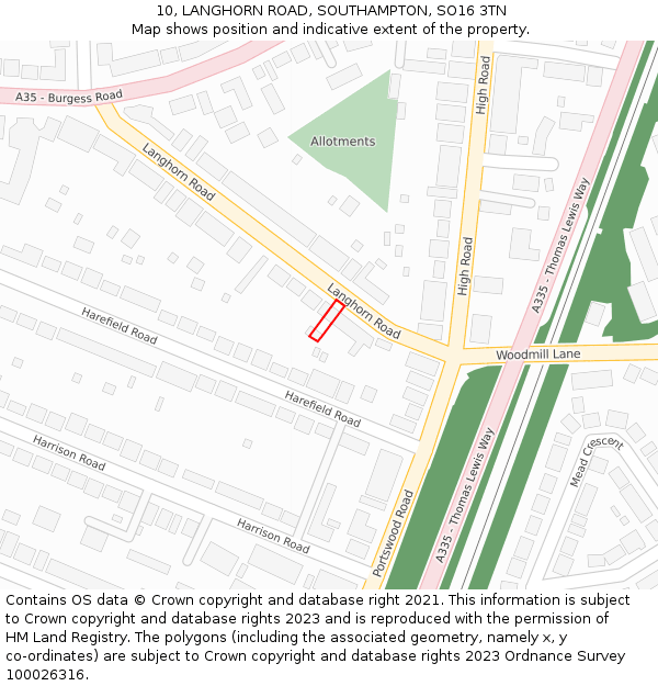10, LANGHORN ROAD, SOUTHAMPTON, SO16 3TN: Location map and indicative extent of plot