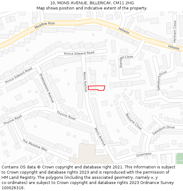10, MONS AVENUE, BILLERICAY, CM11 2HG: Location map and indicative extent of plot