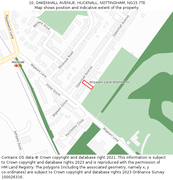10, OAKENHALL AVENUE, HUCKNALL, NOTTINGHAM, NG15 7TE: Location map and indicative extent of plot