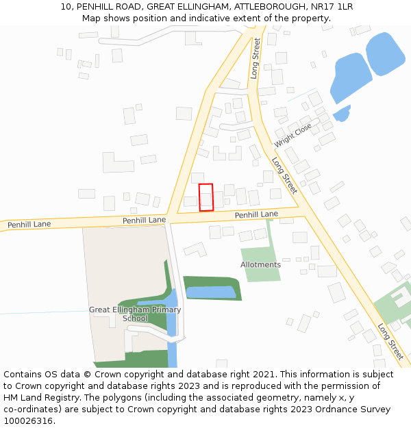 10, PENHILL ROAD, GREAT ELLINGHAM, ATTLEBOROUGH, NR17 1LR: Location map and indicative extent of plot