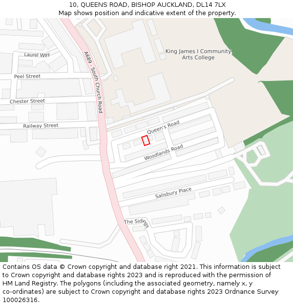 10, QUEENS ROAD, BISHOP AUCKLAND, DL14 7LX: Location map and indicative extent of plot
