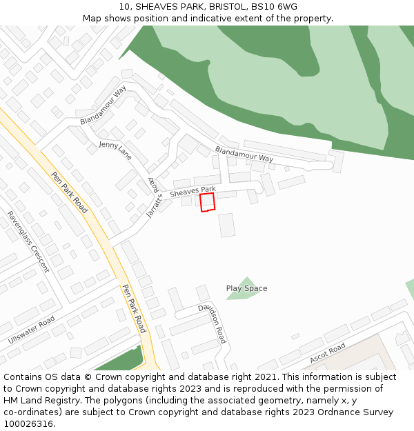 10, SHEAVES PARK, BRISTOL, BS10 6WG: Location map and indicative extent of plot