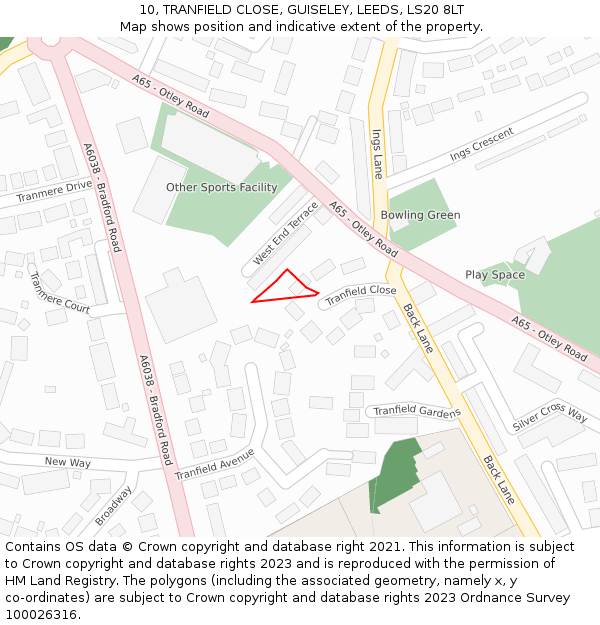 10, TRANFIELD CLOSE, GUISELEY, LEEDS, LS20 8LT: Location map and indicative extent of plot