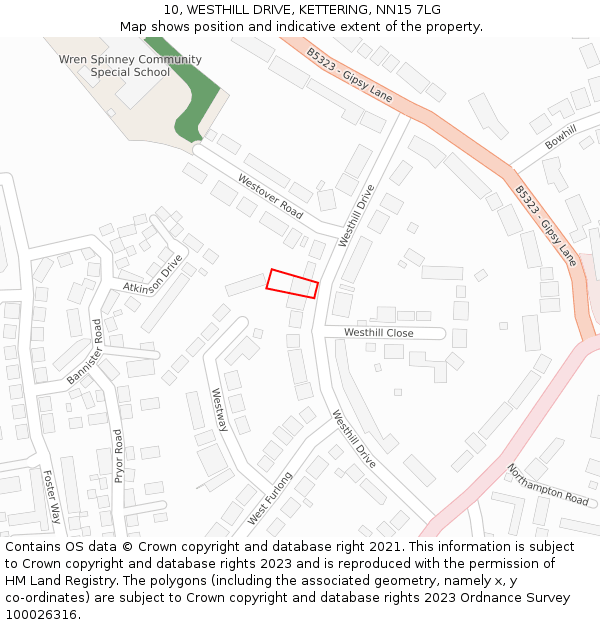 10, WESTHILL DRIVE, KETTERING, NN15 7LG: Location map and indicative extent of plot