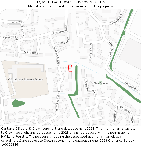 10, WHITE EAGLE ROAD, SWINDON, SN25 1TN: Location map and indicative extent of plot