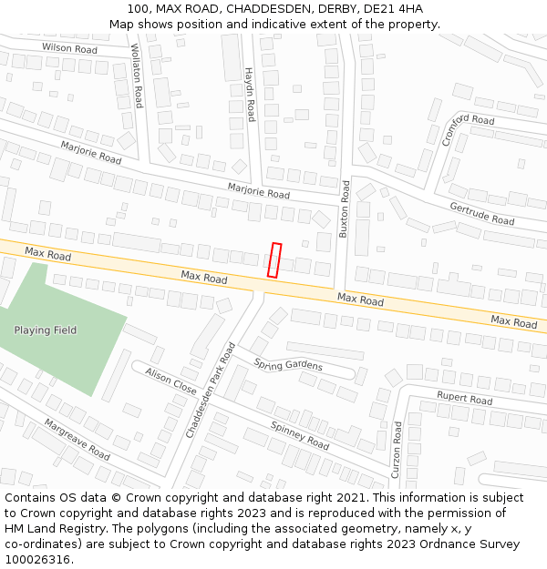 100, MAX ROAD, CHADDESDEN, DERBY, DE21 4HA: Location map and indicative extent of plot