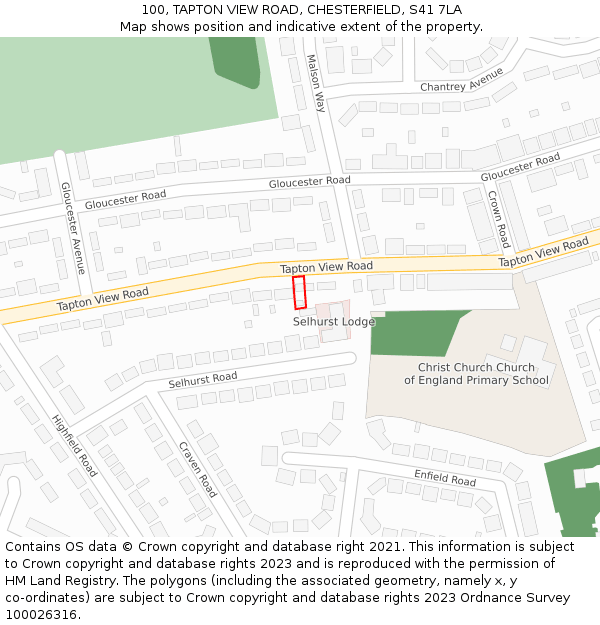 100, TAPTON VIEW ROAD, CHESTERFIELD, S41 7LA: Location map and indicative extent of plot